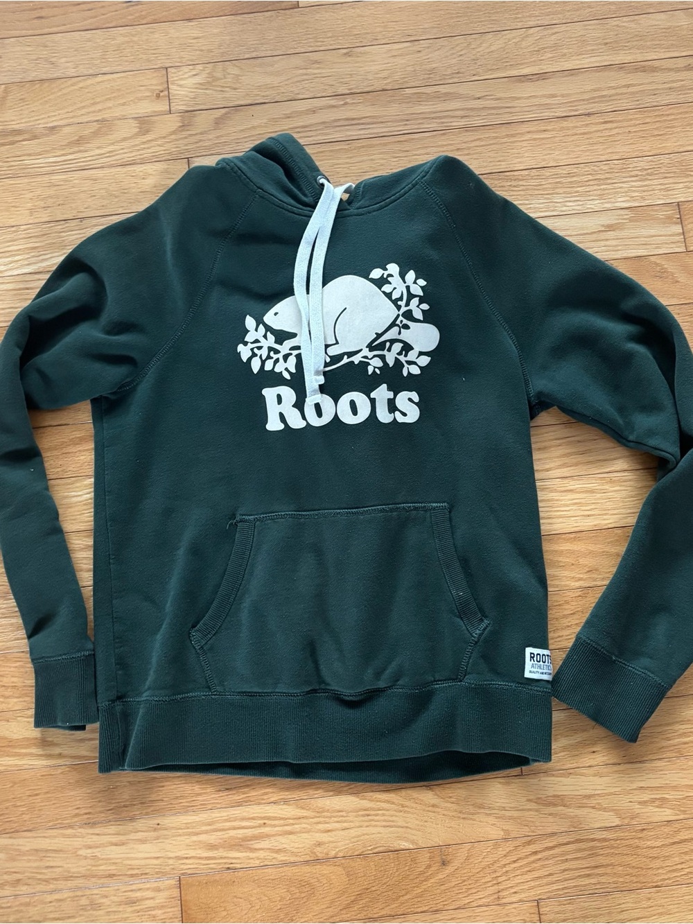 Roots Forest Green Sweatshirt Hoodie with White Logo unisex size medium